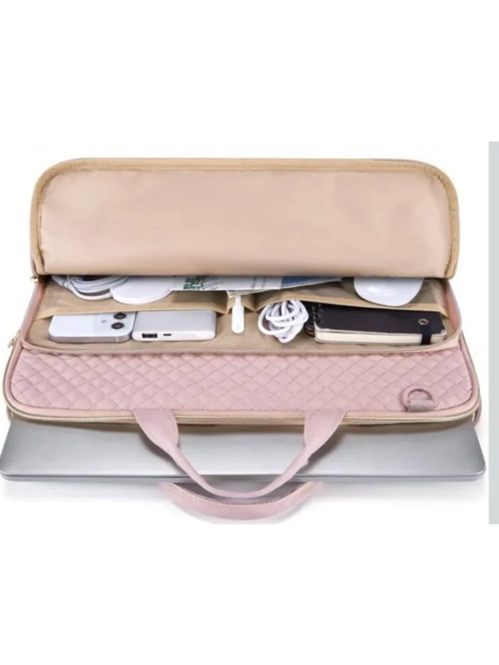 BAGSMART 15.6 Inch Laptop Case Sleeve Pale Pink Shoulder Strap Quilted Bag NWT